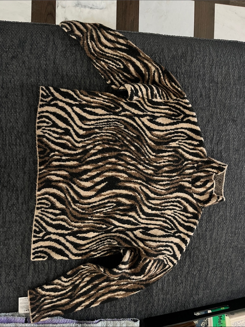 Zara Zebra-Print Mock Neck Sweater - Black & Brown